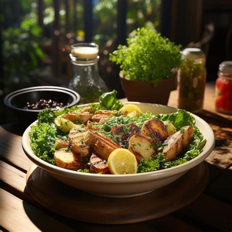 Premium Photo | Fattouch caesar salad fattoush dressing healthy food popular salad