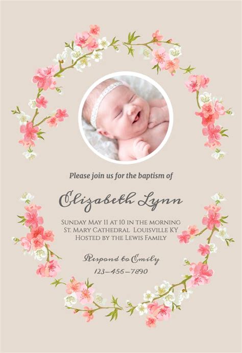 Floral Baby - Baptism & Christening Invitation Template (Free) | Greetings Island