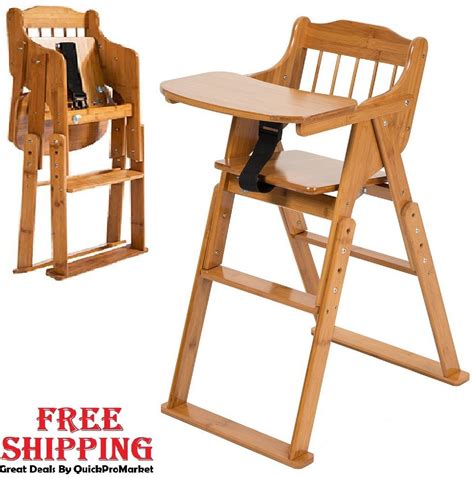 Wooden Baby High Chair Portable Folding Tray Adjustable Height Feeding Highchair | Wooden baby ...