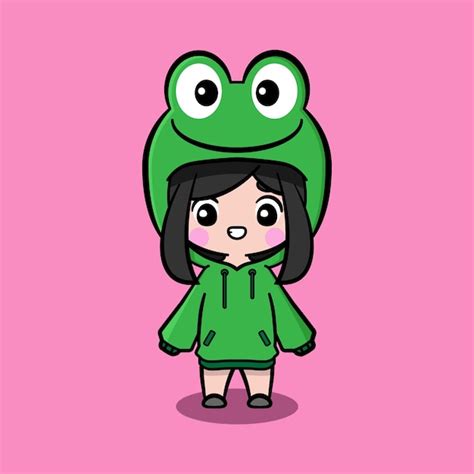 Premium Vector | Cute girl wearing oversize jumper. frog character ...