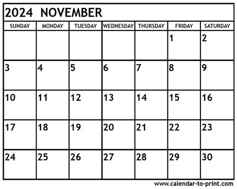 November 2024 Calendar Printable