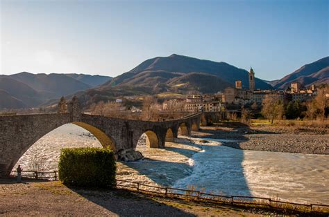 Devil's Bridge with river Trebbia - Bobbio, Province of Piacenza - Emilia-Romagna, Italy ...