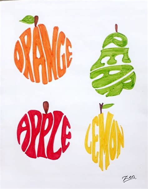 three apples and two oranges painted on paper