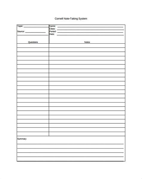 FREE 9+ Cornell Note Taking Templates in PDF | MS Word