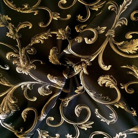 Jacquard Damask Print Fabric Black Gold for Curtains and Decorations ...