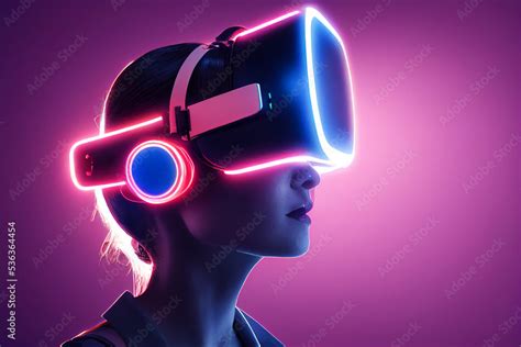 woman wearing virtual reality glasses VR headset, virtual reality ...