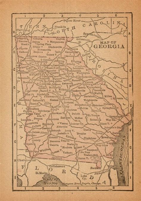 RARE Antique GEORGIA State Map 1888 RARE MINIATURE Vintage Map of Georgia 8232 | eBay | Georgia ...