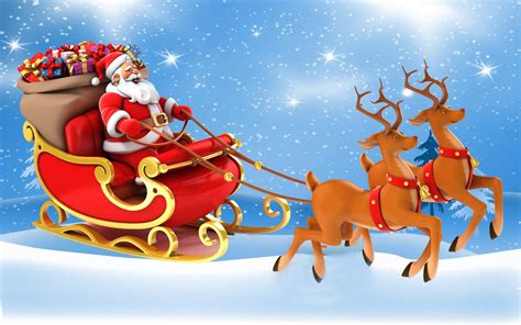 Christmas Postcard Santa Claus In A Sleigh With Gifts Reindeer Desktop ...