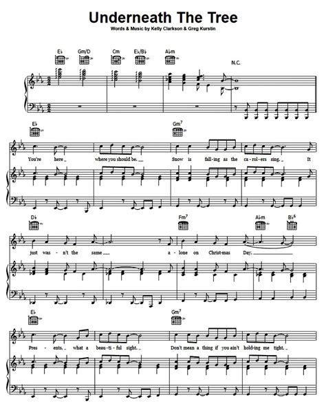 Kelly Clarkson Underneath the Tree Sheet Music Printable Festive Piano Score for Christmas Carol ...