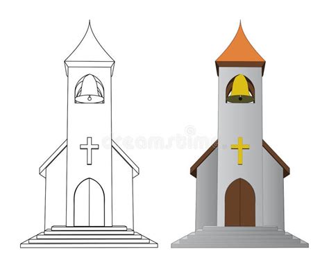 Color in and Line Drawing Church with Bell Vector Stock Vector - Illustration of ancient ...