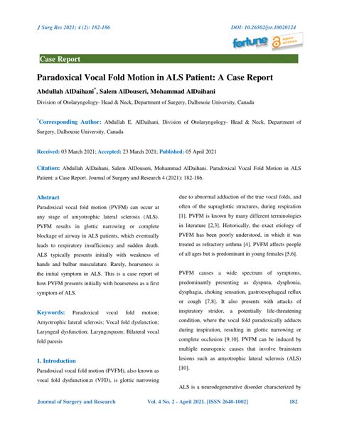 (PDF) Paradoxical Vocal Fold Motion in ALS Patient: A Case Report