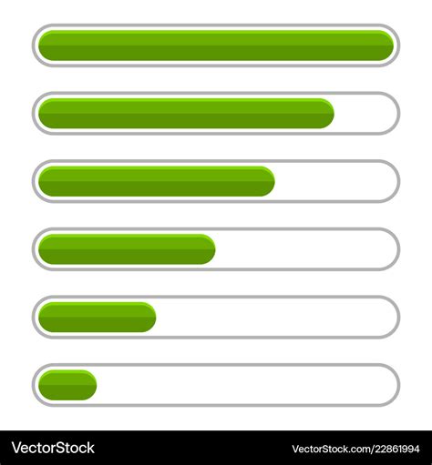 Green progress bar set on white background Vector Image