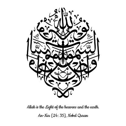 Islamic Calligraphy Of Surah Annur Ayat 35 Quran Allahu Nurus Samawati Wal Ard Translation In ...