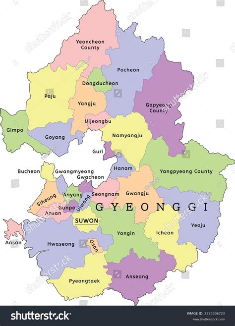 Gyeonggi Province Administrative Map Cities Counties Stock Vector ...