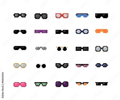 Set of glasses and sunglasses. 16x16 pixel art vector, isolated on ...