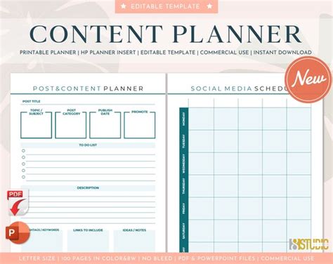 Content Planner PDF Printable Editable Post and Content | Etsy