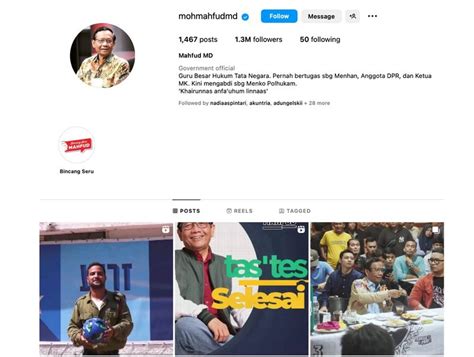 Kominfo Sebut Akun Instagram Mahfud Md Sempat Diretas, Kini Pulih