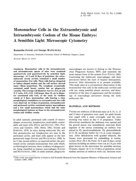 (PDF) Mononuclear cells in the extraembryonic and intraembryonic coelom ...