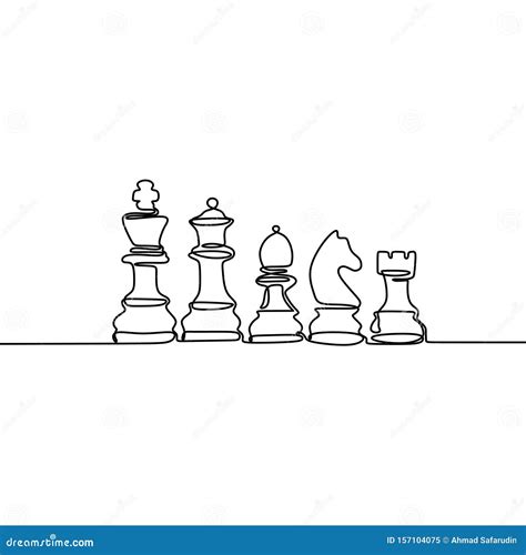 Continuous One Line Drawing Of Chess Pieces Minimalist Design Isolated ...