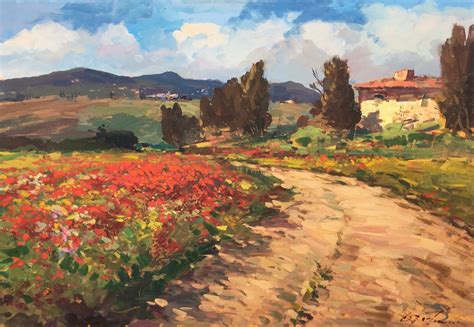 Tuscany Landscape Painting on Canvas, Original Art, Italy Art, Country Painting With Poppies ...