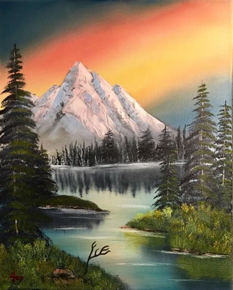 I finally did a Bob Ross painting! Pretty happy with how it turned out. The mountain was a lot ...