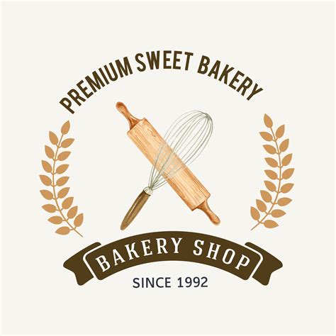 Logo symbol Bakery template. Bread and bun collection. home made , creative watercolor vector ...