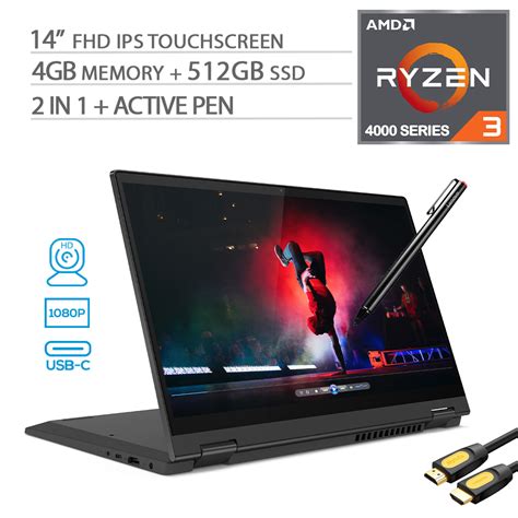 Lenovo IdeaPad Flex 5 2-in-1 14" FHD Touchscreen with Active Pen, AMD Ryzen 3 4300U Quad-Core up ...