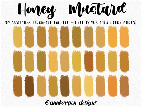 Honey Mustard Procreate Palette, 30 HEX Color Codes, Instant Digital ...