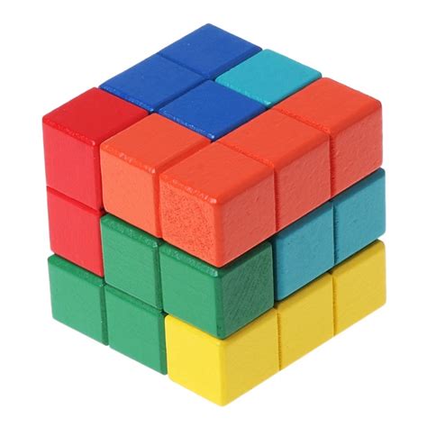 Novelty Toys Tetris Magic Cube Multi color 3D Wooden Puzzle Educational Brain Teaser Game IQ ...