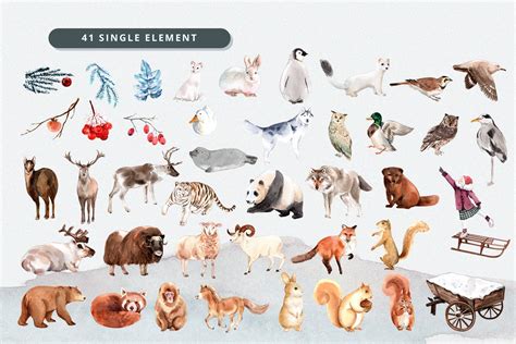 Winter Animals Watercolor - Design Cuts