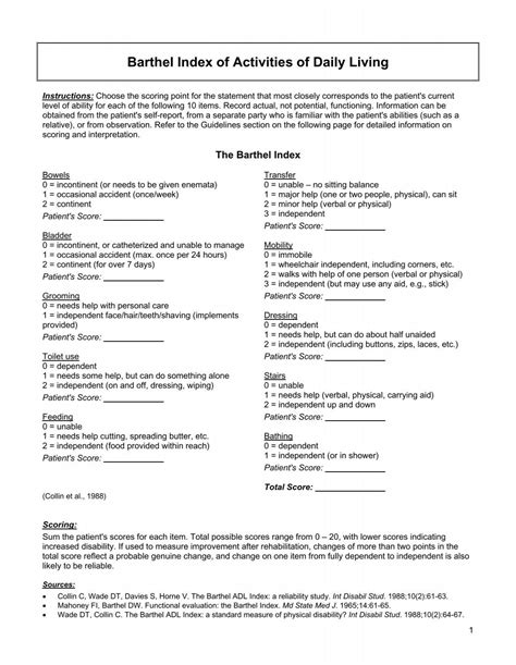 Barthel Index of Activities of Daily Living - University of Iowa Health ...