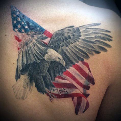 an eagle with the american flag on its chest is seen in this tattoo design photo