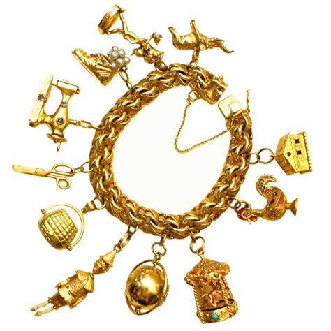 Wonderfully Rare Vintage Charm Bracelet at 1stDibs | vintage gold charm ...