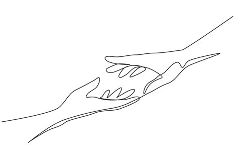 Continuous one line drawing two hands reaching for each other. Sign or symbol of love, hope ...