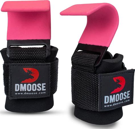 DMoose Weight Lifting Hooks, Non-Slip Rubber Coating, 8mm Thick Padded Neoprene with Double ...