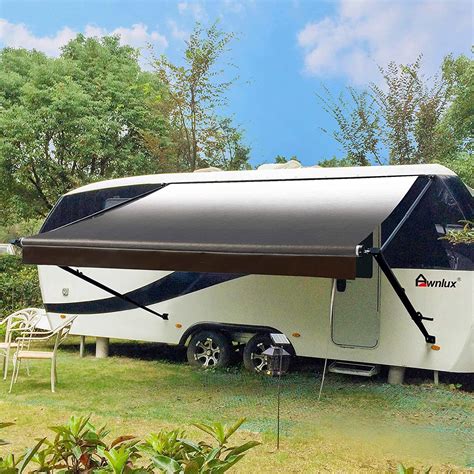 Awnlux Black Manual Modular Retractable RV Awning Full Set Assemblies for RV, 5th Wheel, Travel ...