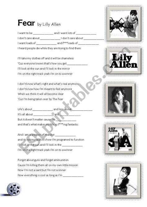 Fear by Lily Allen - ESL worksheet by Lisa Holt