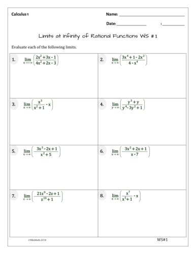 Limits at Infinity - 2 Worksheets (16 problems) | Teaching Resources