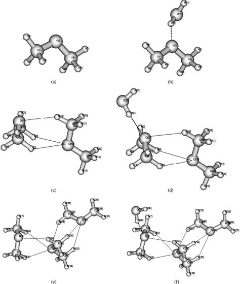 Molecular structures of (a) DME, (b) HOH/DME, (c) (DME) 2 , (d ...