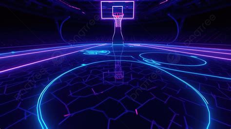 Virtual Basketball Court Vivid Violet And Blue Neon Lights In 3d Render ...