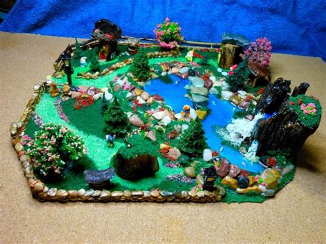 Diorama-fairy Land Diorama-ooak-13 X 13 Diorama-fairy Pond/houses ...