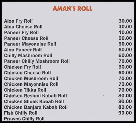 Amans Restaurant Menu, Menu for Amans Restaurant, Pimple Gurav, Pune, Pune