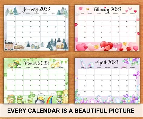 EDITABLE Big-wall Calendar 2023 Cute Printable Fillable - Etsy UK