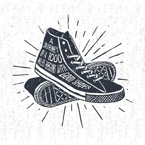 Hand drawn inspirational travelling badge with sneakers. — Stock Vector ...