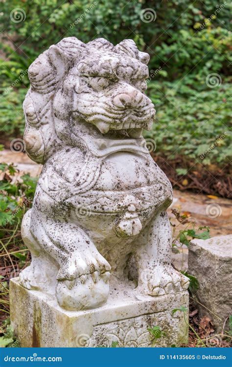 Close Up of a Chinese Lion Sculpture Stock Image - Image of stone ...