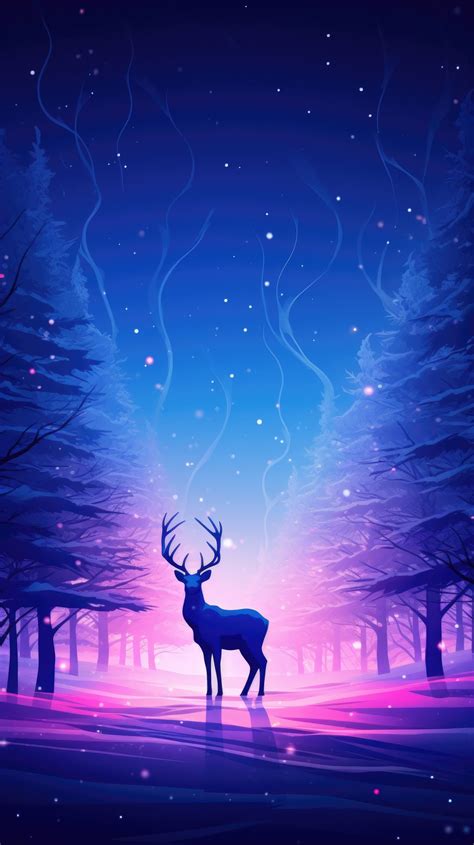 The glowing outline of a reindeer stands out against a snowy forest backdrop, leading Santa's ...