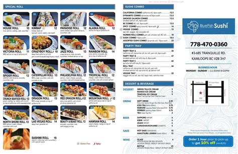 Menu at Blue Fish Sushi restaurant, Kamloops