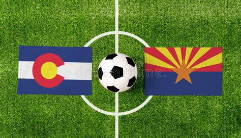 Top View Ball with Colorado Vs. Arizona Flags Match on Green Soccer Field Stock Photo - Image of ...