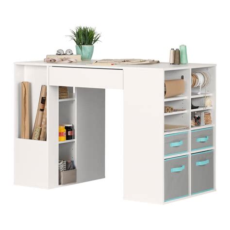 South Shore Crea Pure White Counter-Height Craft Table with Storage ...