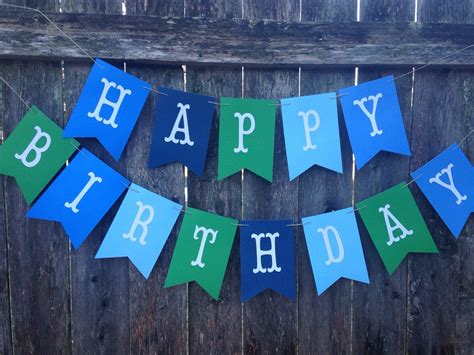 Birthday Banner. Boy Happy Birthday Banner. Blue and green